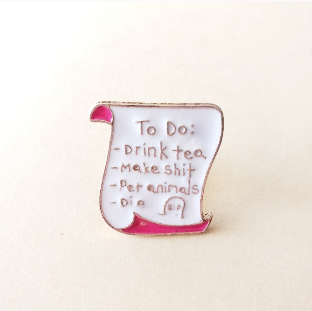 NWOT Enamel pin for animal lover crafter tea lover